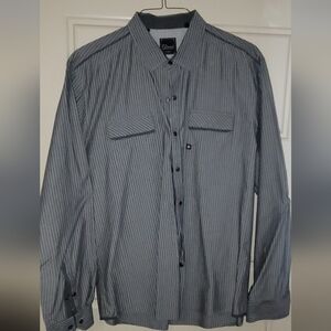 7 Diamonds Men's Gray Pinstripe Pearl-Snap Designer Button Down Dress Shirt
